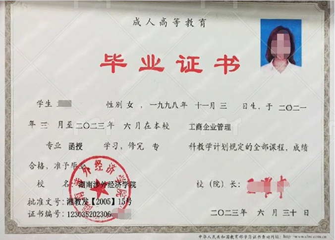 长沙湖南涉外经济学院毕业证样本图片